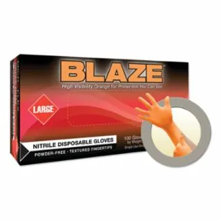 Blaze® N48 Nitrile Exam Gloves, Beaded Cuff, Unlined, X-Large, Orange, MIC N484