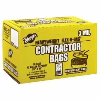 FLEX-O-BAG® Contractor Bags, 42 gal, 33 in X 48 in, Black, Heavyweight, 20 Ct, WAR HBP42-20